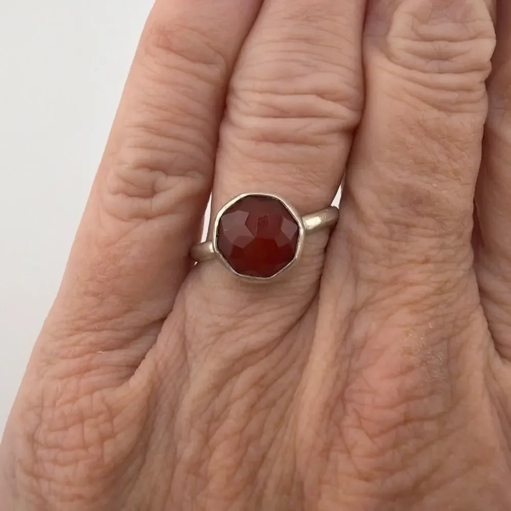 Blood Red Faceted Carnelian Sterling Silver Ring Artisan Jewelry 8